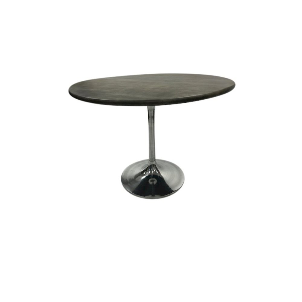 Alden Wood Top 36" Round Dining Table - Fog Gray Top - Chrome Base. Picture 1