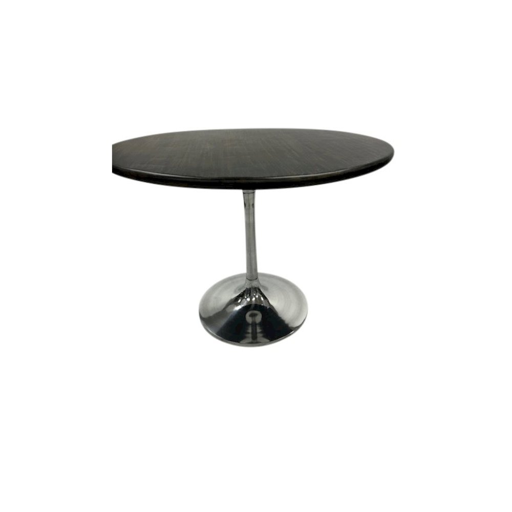 Alden Wood Top 36" Round Dining Table - Warm Black Top - Chrome Base. Picture 1