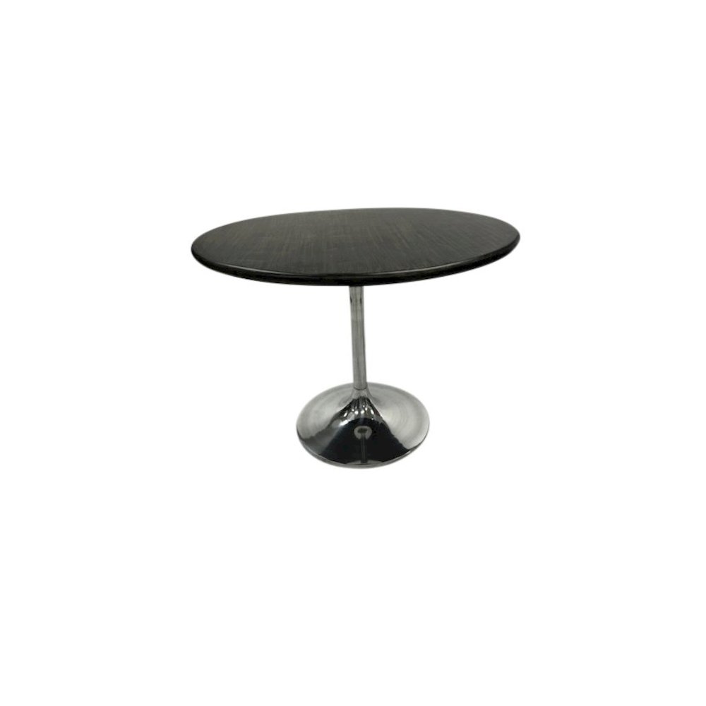 Alden Wood Top 36" Round Dining Table - Warm Black Top - Chrome Base. Picture 2