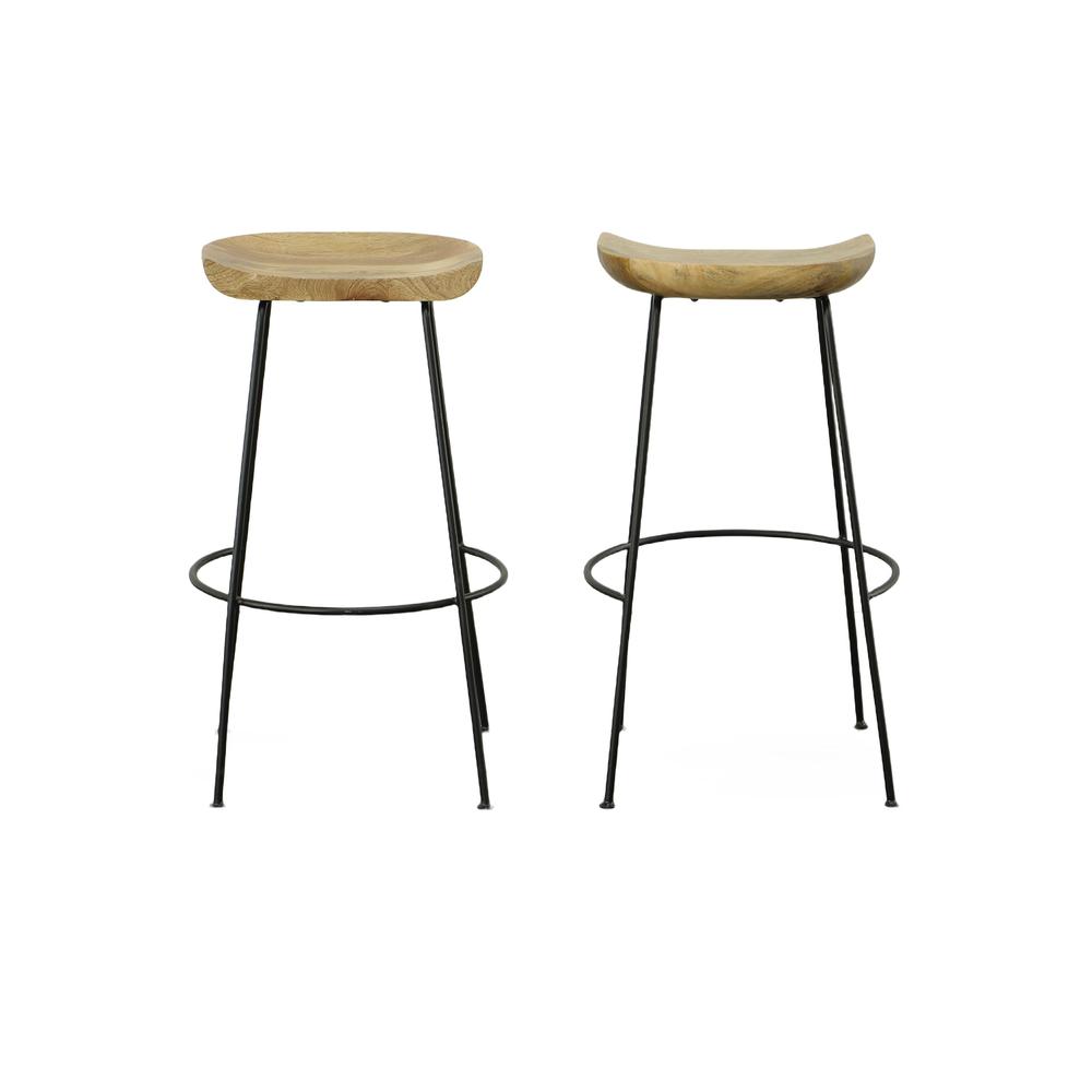 Diya 30.5" Barstool - Set of 2 - Natural Seat - Black Base. Picture 2