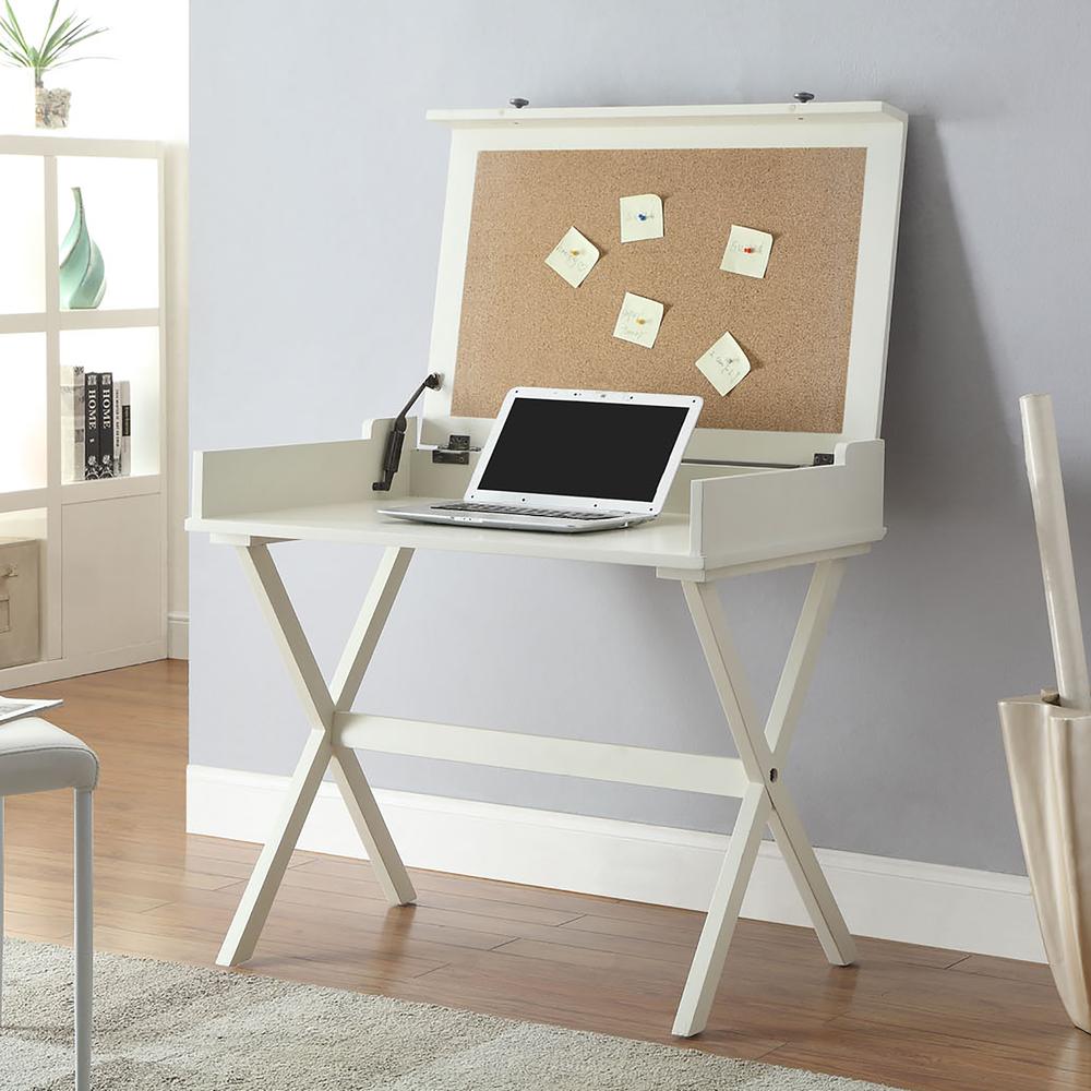 Elise Flip Top Cork Board Desk - Antique White. Picture 6