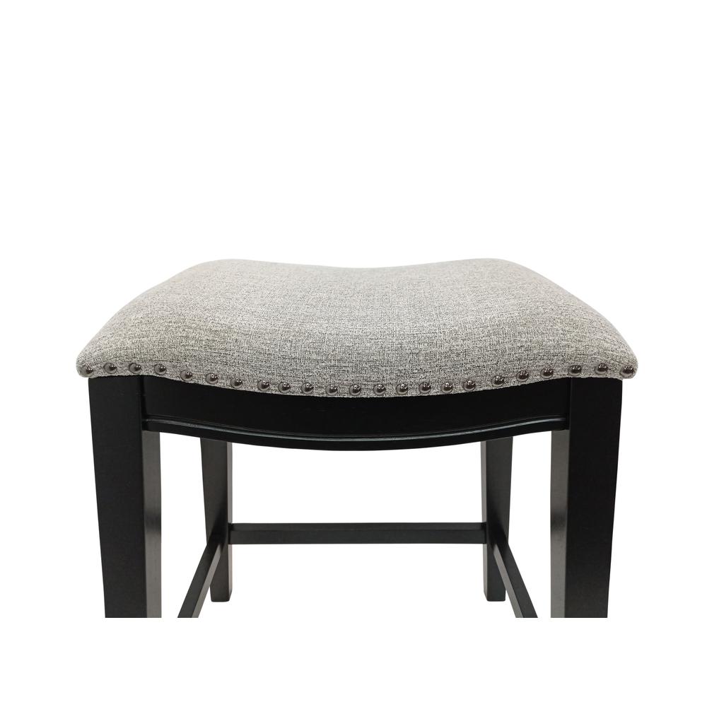 25" Saddle Counter Stool - Set of 2 - Antique Black - Grey Chenille Upholstery. Picture 4