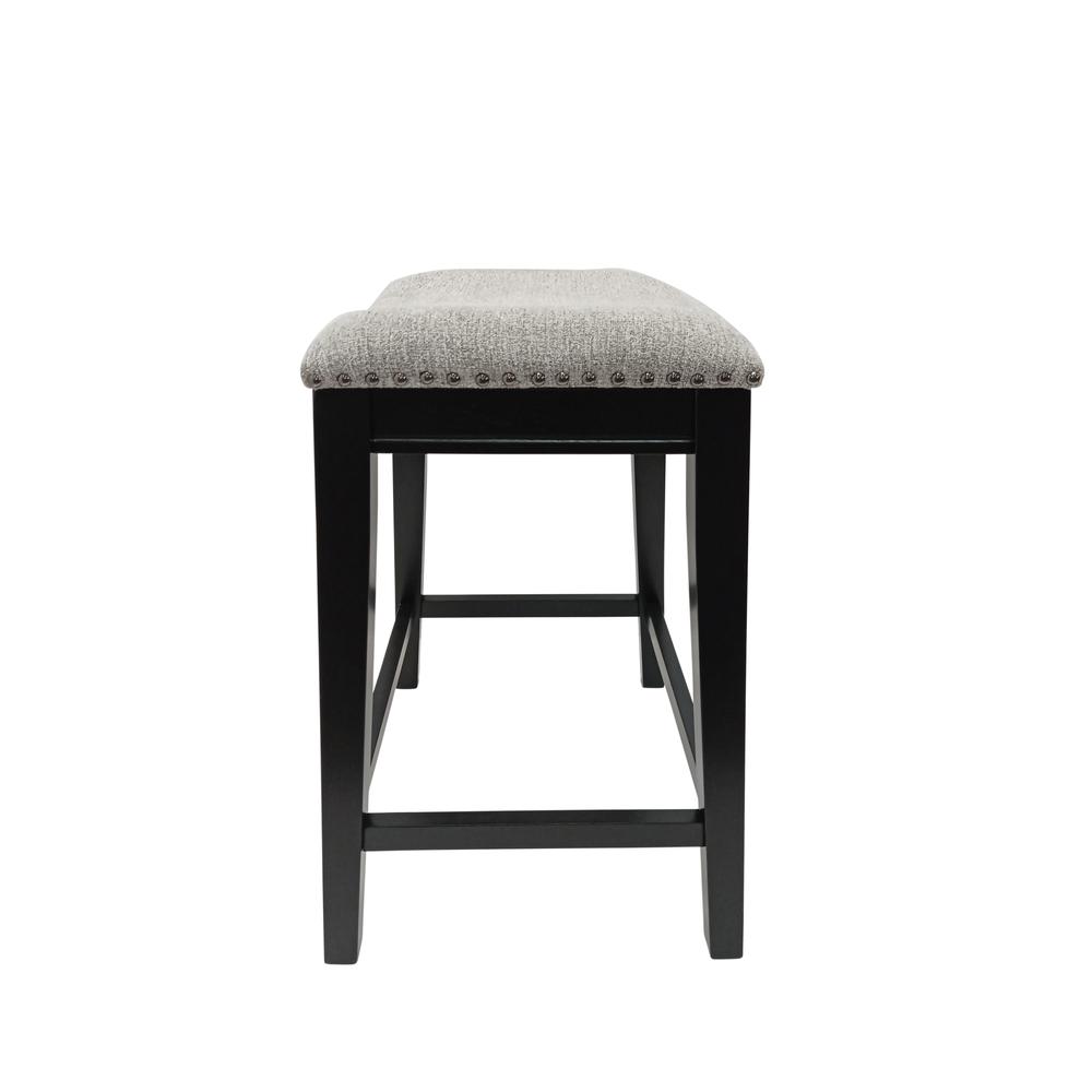 25" Saddle Counter Stool - Set of 2 - Antique Black - Grey Chenille Upholstery. Picture 3