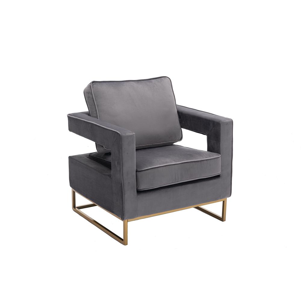 Adadon Velvet Upholstered Armchair - Gray. Picture 1