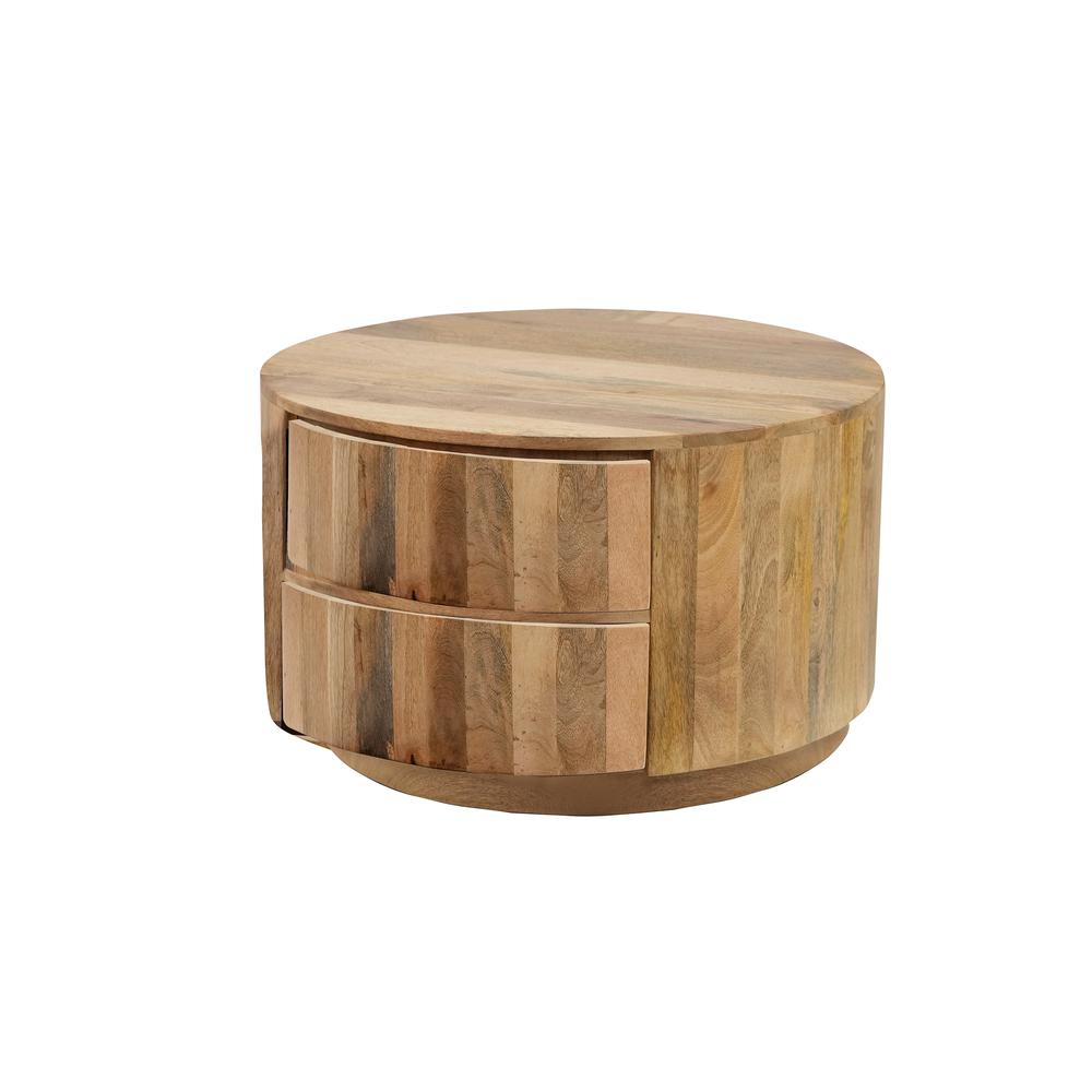 Christa 2-Drawer 30" Round Coffee Table - Natural. Picture 1