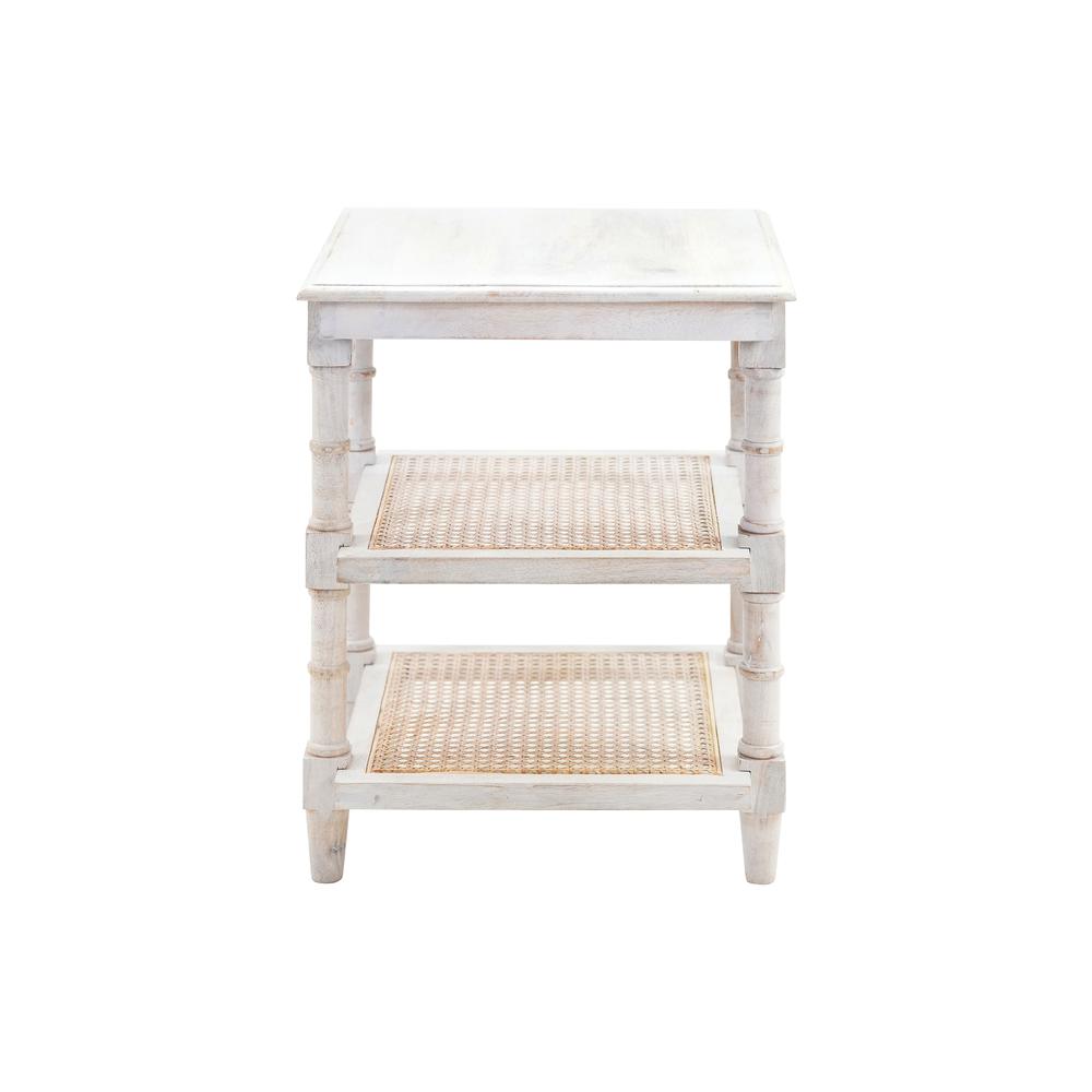 Chesterfield Wood & Cane 3 Shelf Side Table - Whitewash. Picture 2
