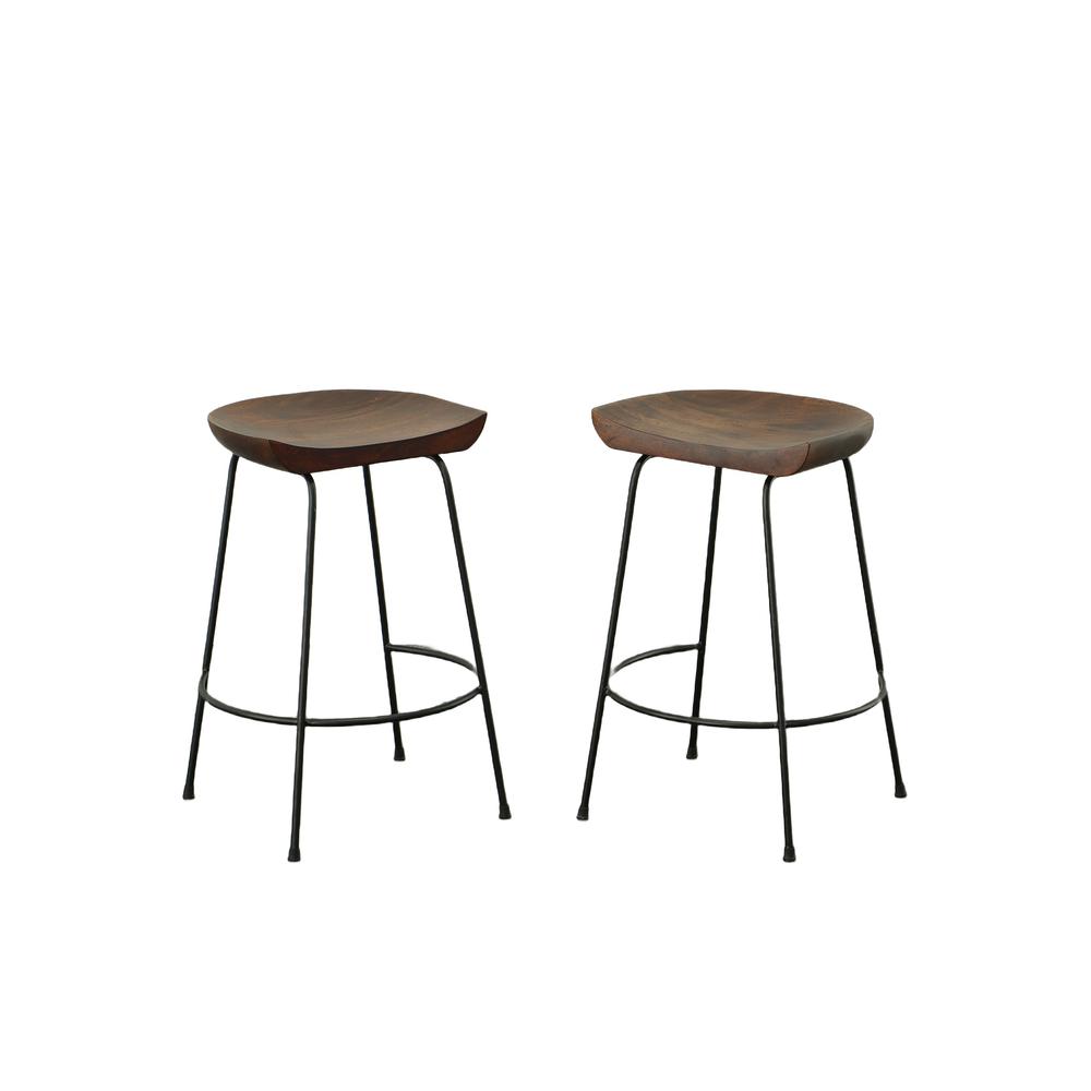 Diya 24.5" Counter Stool - Set of 2 - Chestnut Seat - Black Base. Picture 1
