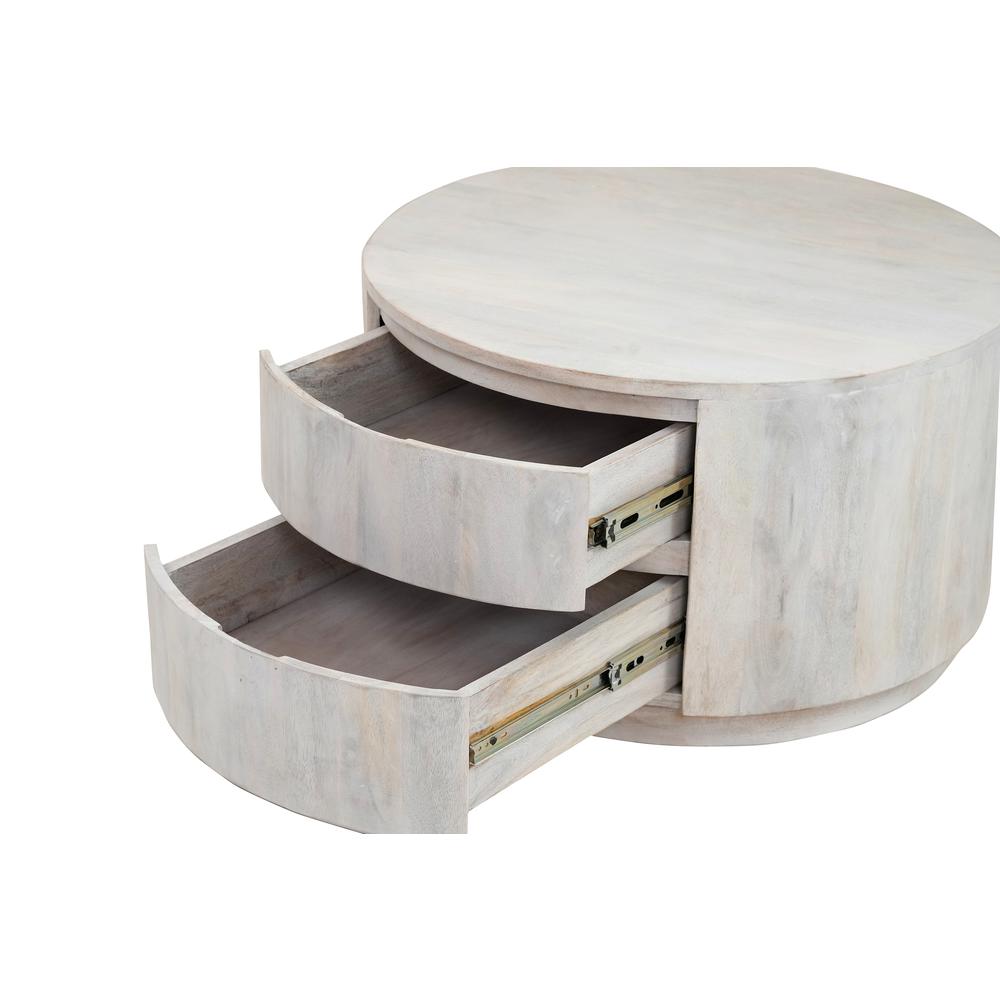 Christa 2-Drawer 30" Round Coffee Table - Whitewash. Picture 3