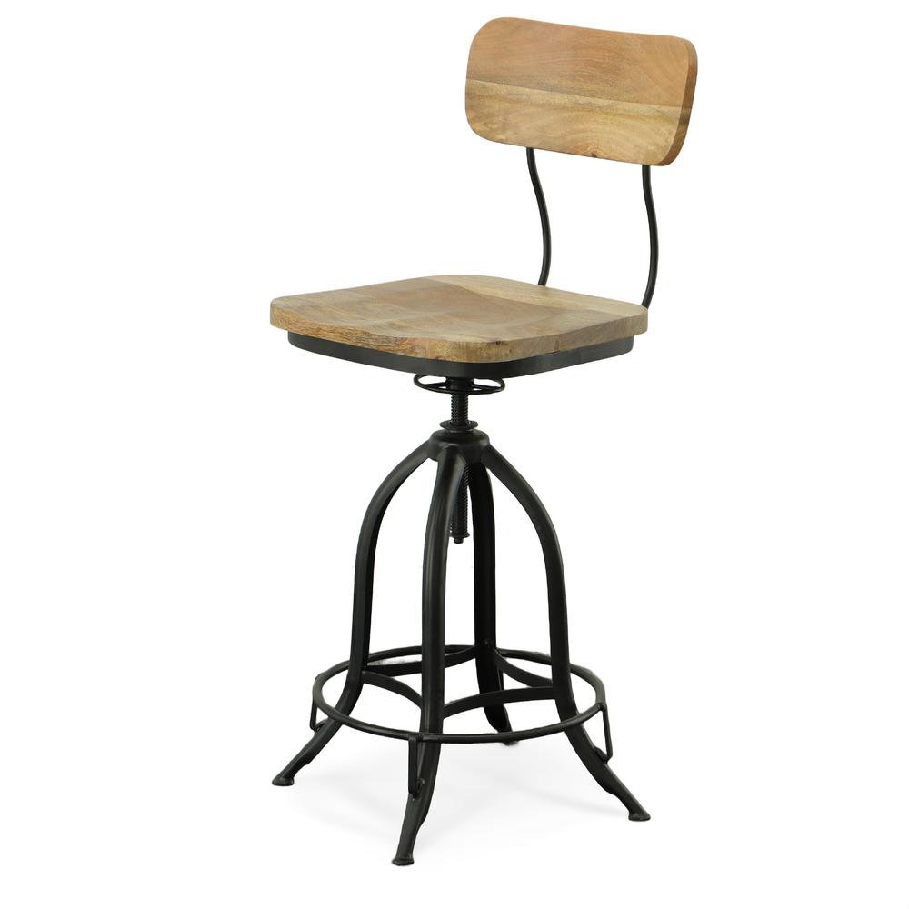 Mason Adjustable Barstool - Natural Seat - Black Base. Picture 1