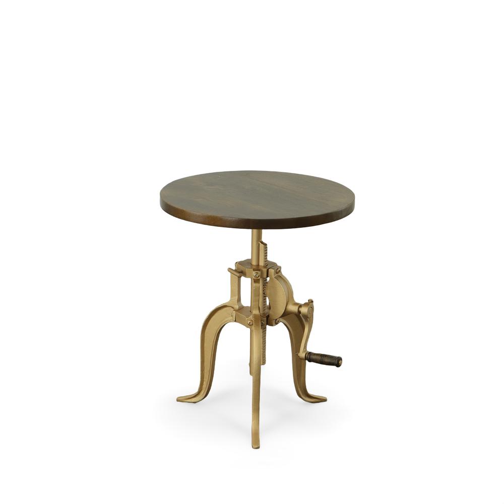 Regan Adjustable Accent Table - Elm Top - Gold Base. Picture 1