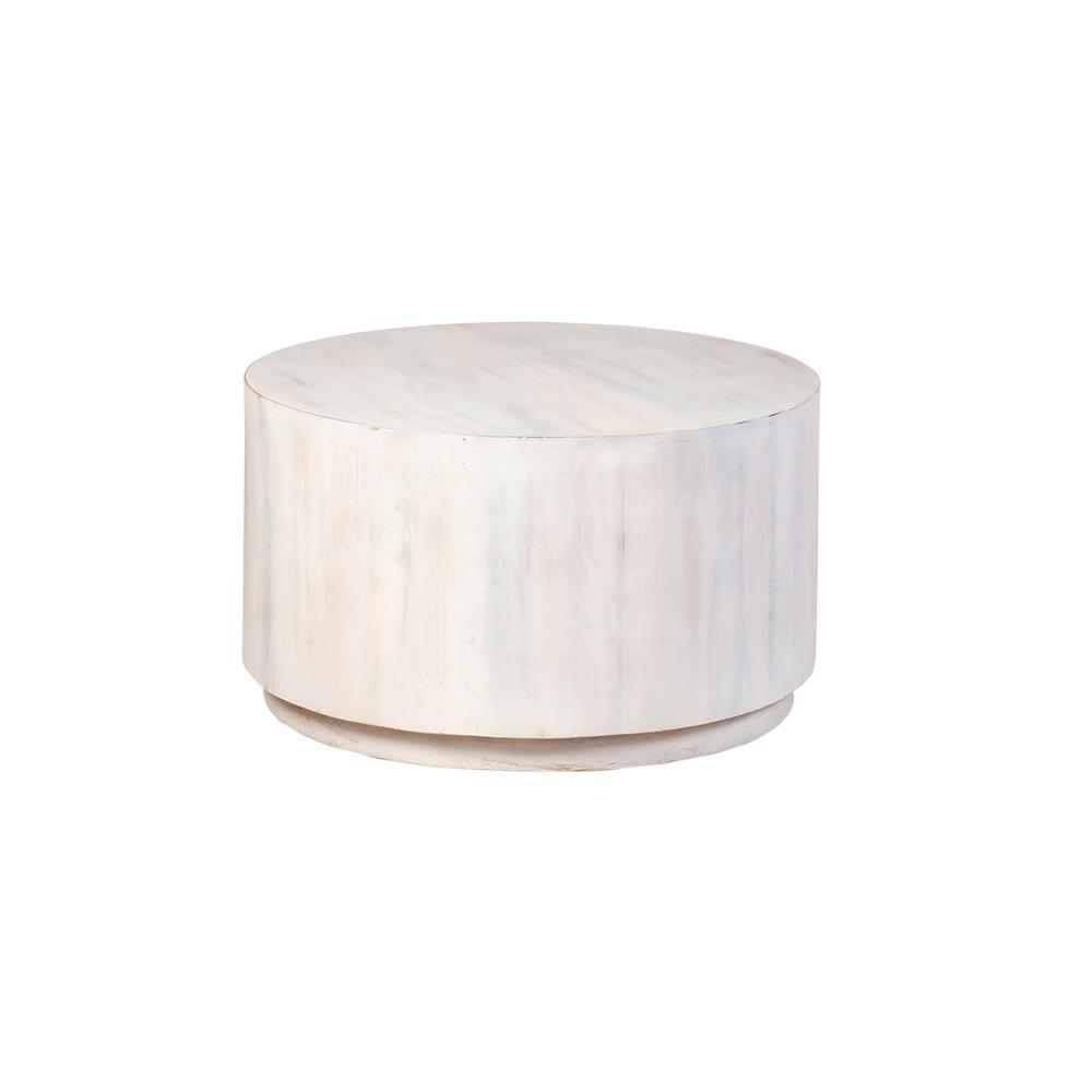 Krissa 30" Round Mango Wood Coffee Table - Whitewash. Picture 1