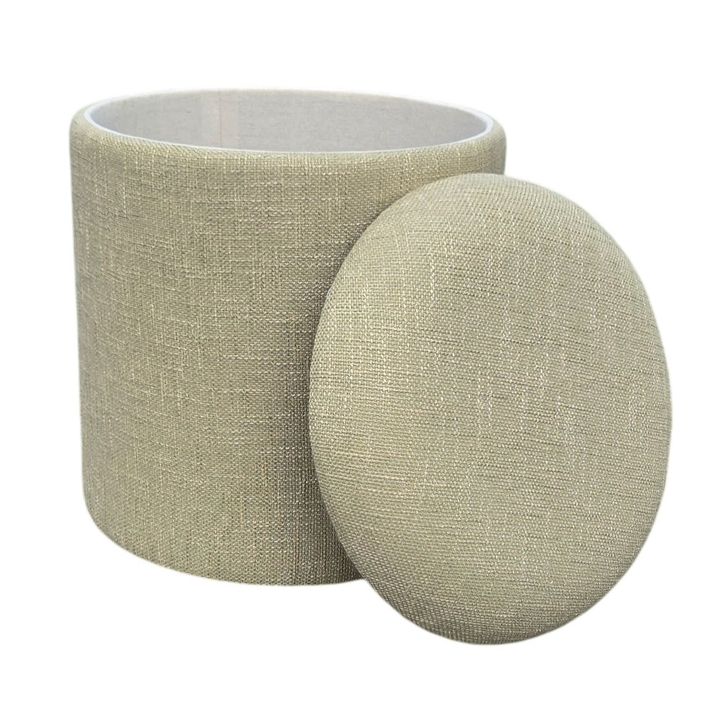 Handwoven Fabric Storage Ottoman - Multi-Purpose Foot Rest Light Green. Picture 4