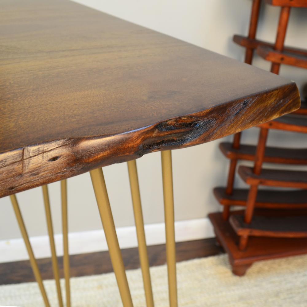 Seti Live Edge Bar Table - Elm Top - Gold Base. Picture 8