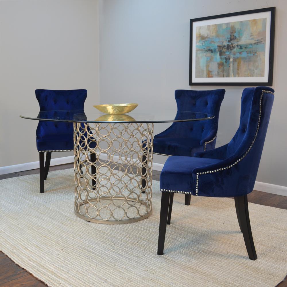 Julia Tufted Back Upholstered Chair - Set of 2 - Espresso - Navy Upholstery. Picture 8