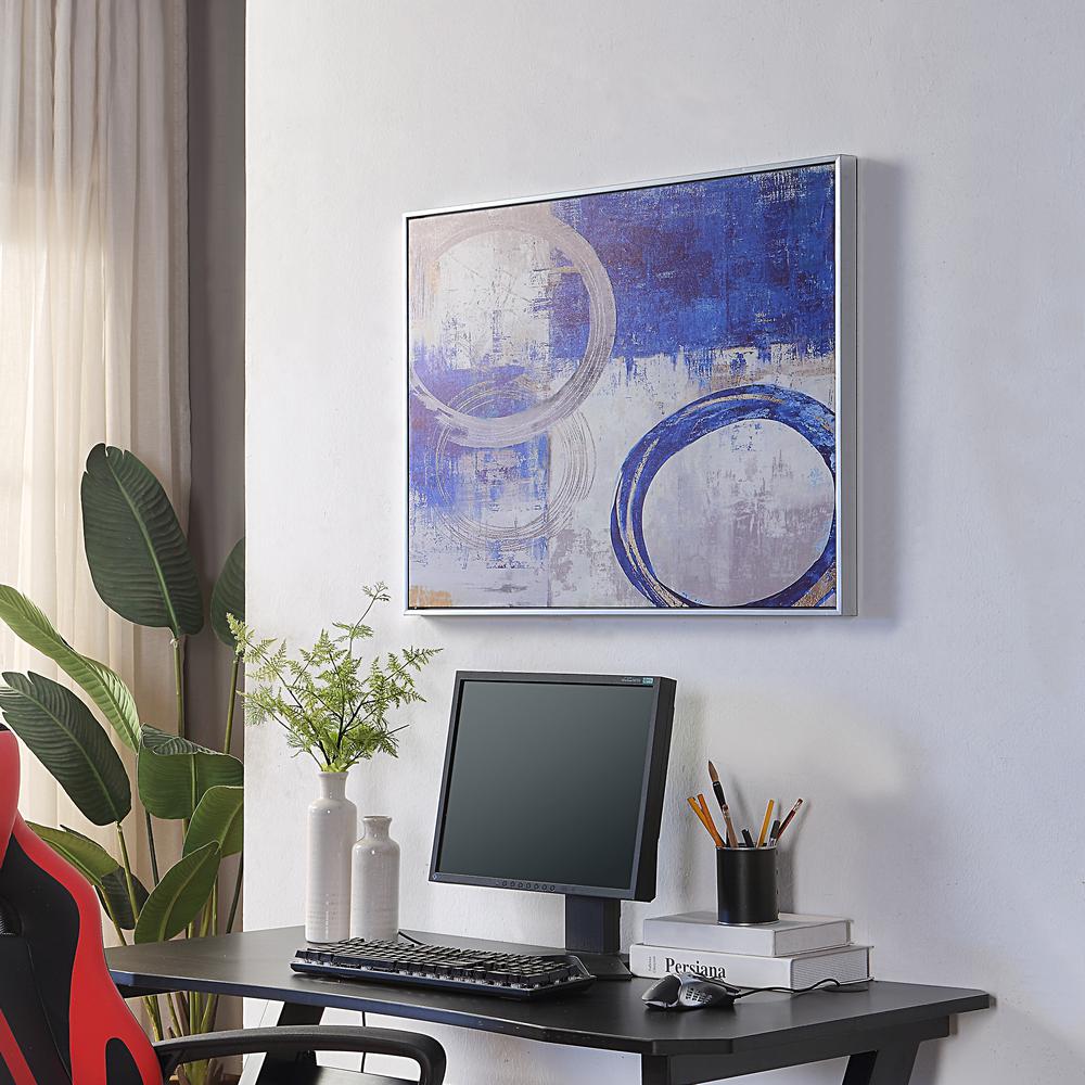 Circle Abstract Wall Art - Blue/Silver - Silver Frame - Small. Picture 3