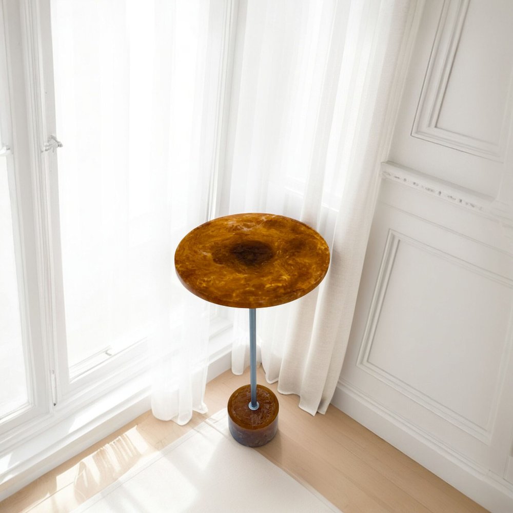 Amber Glow Pedestal Table - Nickel. Picture 6