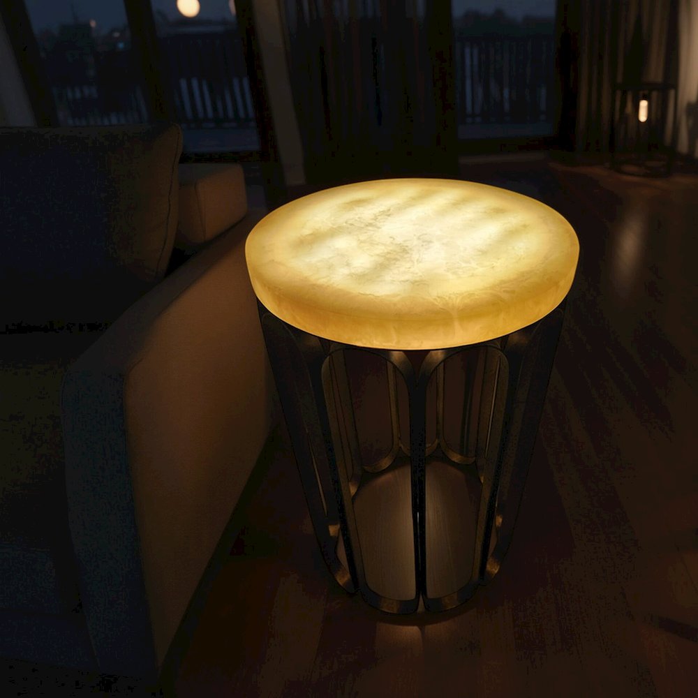 Luminous Glow Marble Top and Base Side Table - Antique Copper. Picture 12