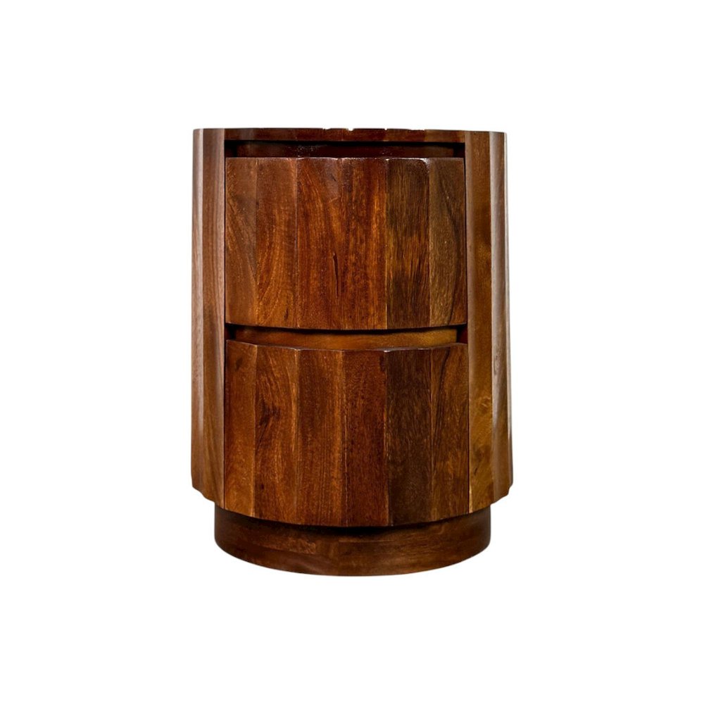 Harrison Groove 16"x 21" Round Scallop Accent Table with Drawers - Chestnut. Picture 2