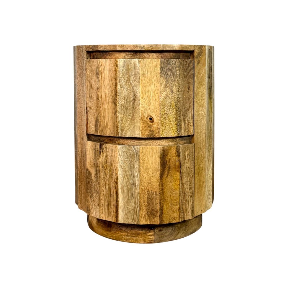 Harrison Groove 16"x 21" Round Scallop Accent Table with Drawers - Natural. Picture 2