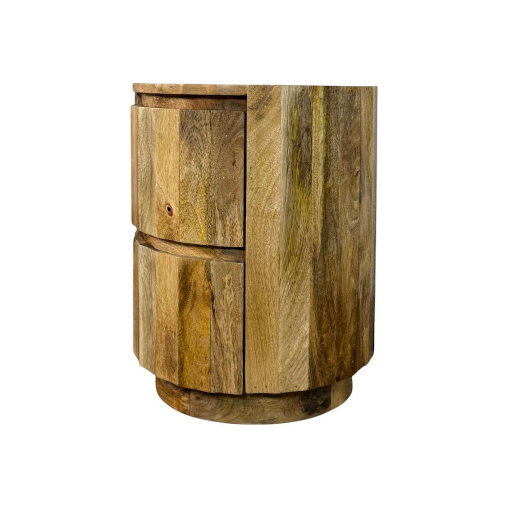 Harrison Groove 16"x 21" Round Scallop Accent Table with Drawers - Natural. Picture 3