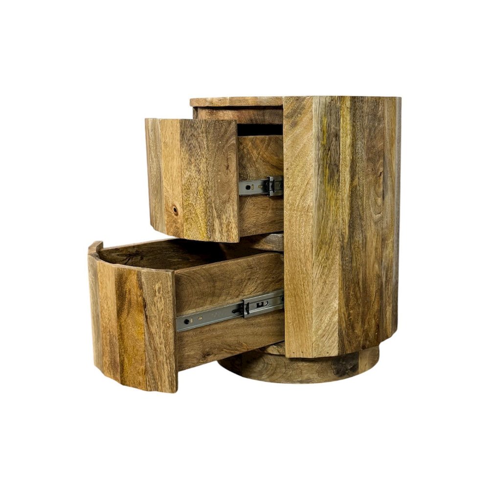 Harrison Groove 16"x 21" Round Scallop Accent Table with Drawers - Natural. Picture 1