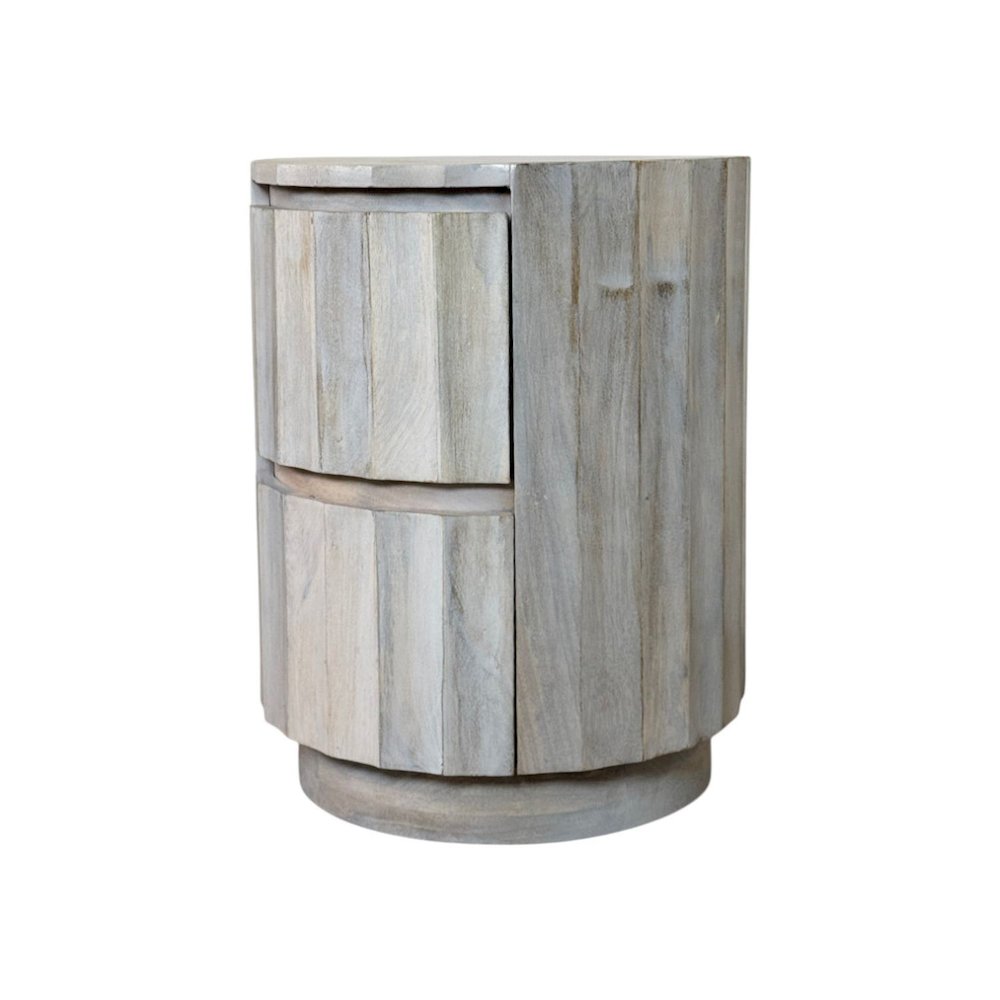 Harrison Groove 16"x 21" Round Scallop Accent Table with Drawers - Whitewash. Picture 2