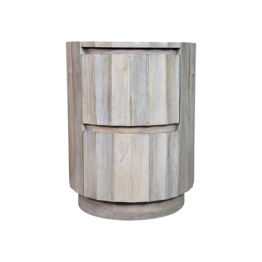 Harrison Groove 16"x 21" Round Scallop Accent Table with Drawers - Whitewash. Picture 3