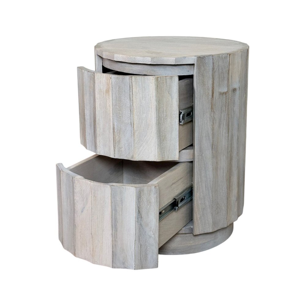 Harrison Groove 16"x 21" Round Scallop Accent Table with Drawers - Whitewash. Picture 1