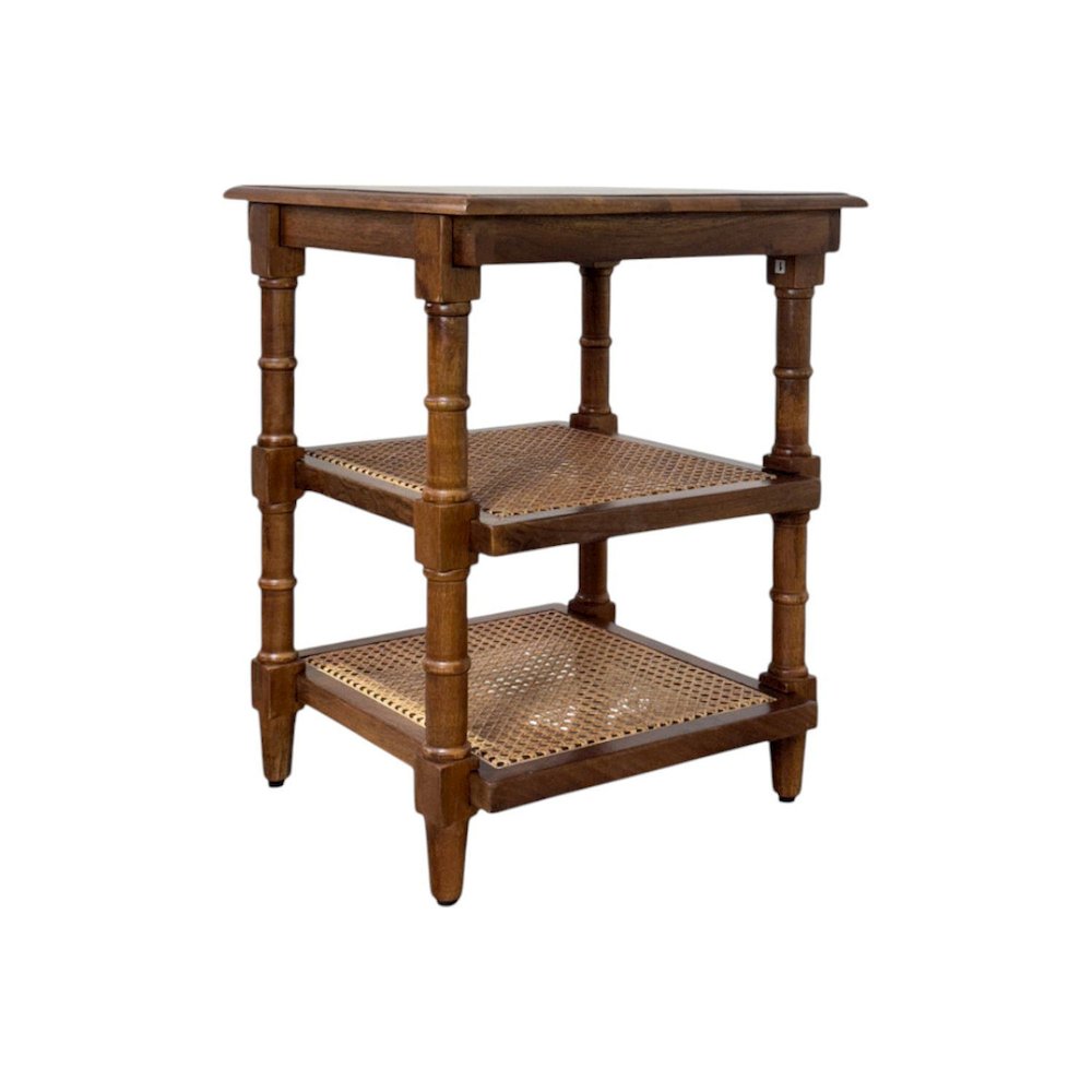 Chesterfield Wood & Cane 3 Shelf Side Table - Chestnut. Picture 1