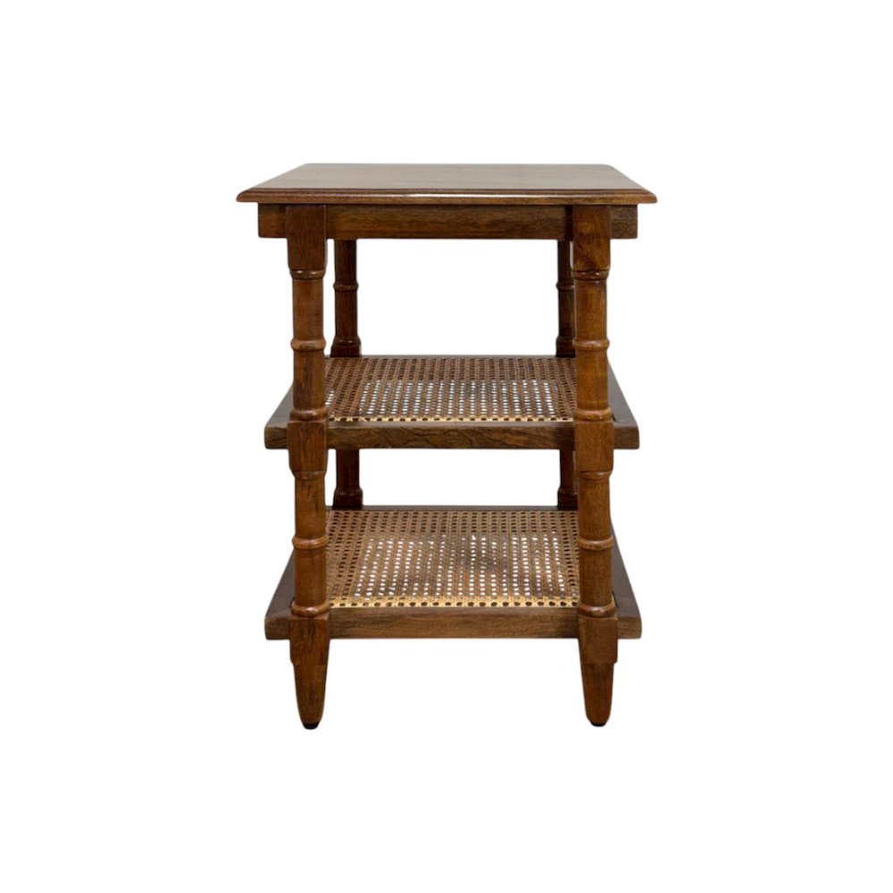 Chesterfield Wood & Cane 3 Shelf Side Table - Chestnut. Picture 2