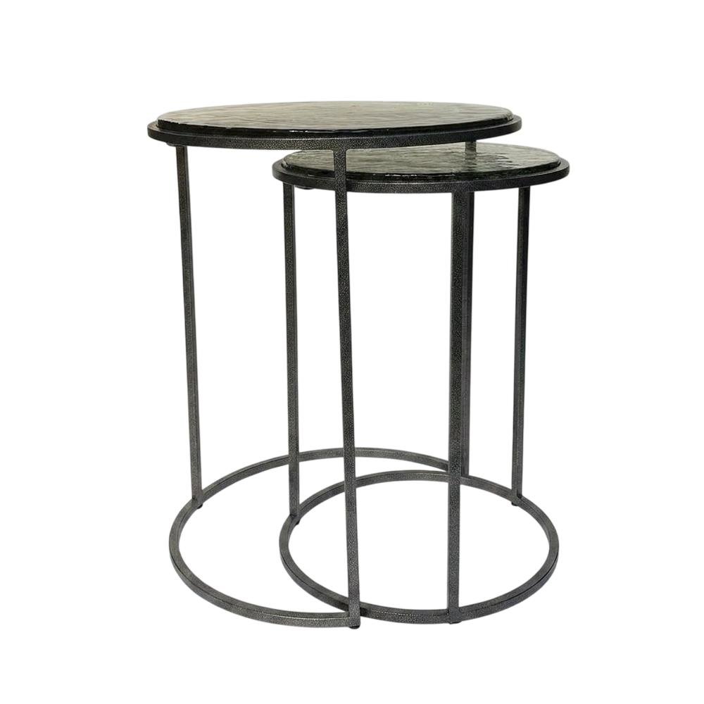 Recycled Glass Nesting Side Tables, Recycled Glass, Antique Nickel, 2 Piece. Picture 1
