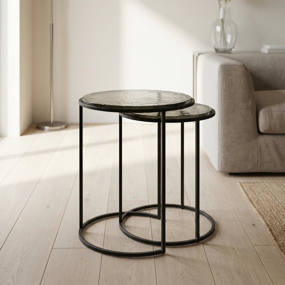 Recycled Glass Nesting Side Tables, Recycled Glass, Antique Nickel, 2 Piece. Picture 3