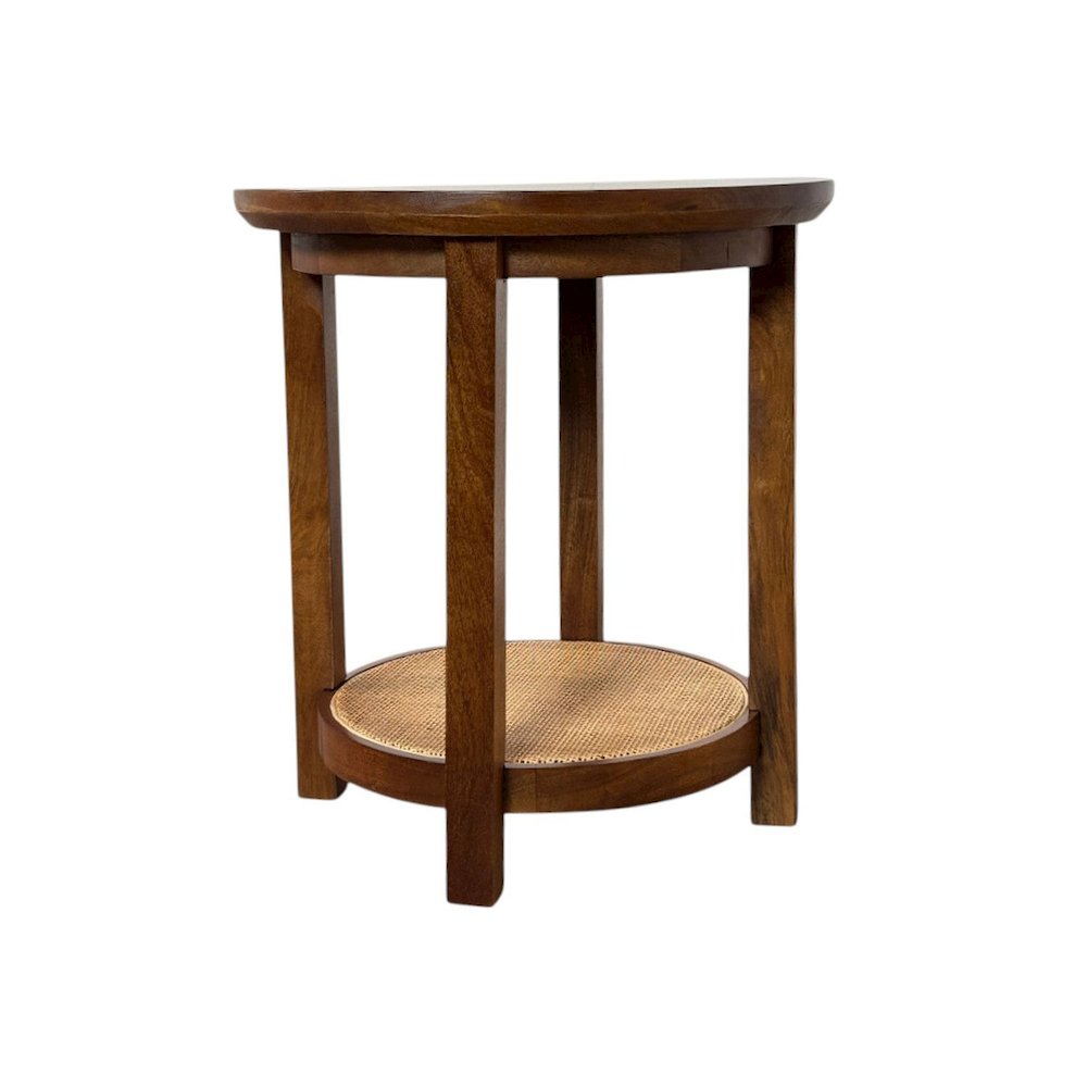 Haven 20" Round Accent Table with Cane Shelf - Blonde Acacia. Picture 1