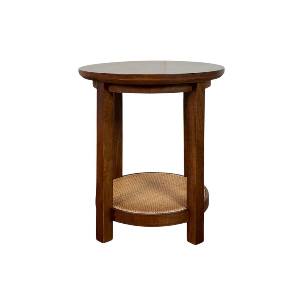 Haven 20" Round Accent Table with Cane Shelf - Blonde Acacia. Picture 2