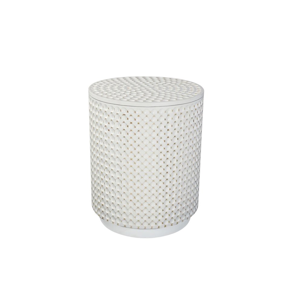 Dimple Round Accent Table - Whitewash. Picture 1