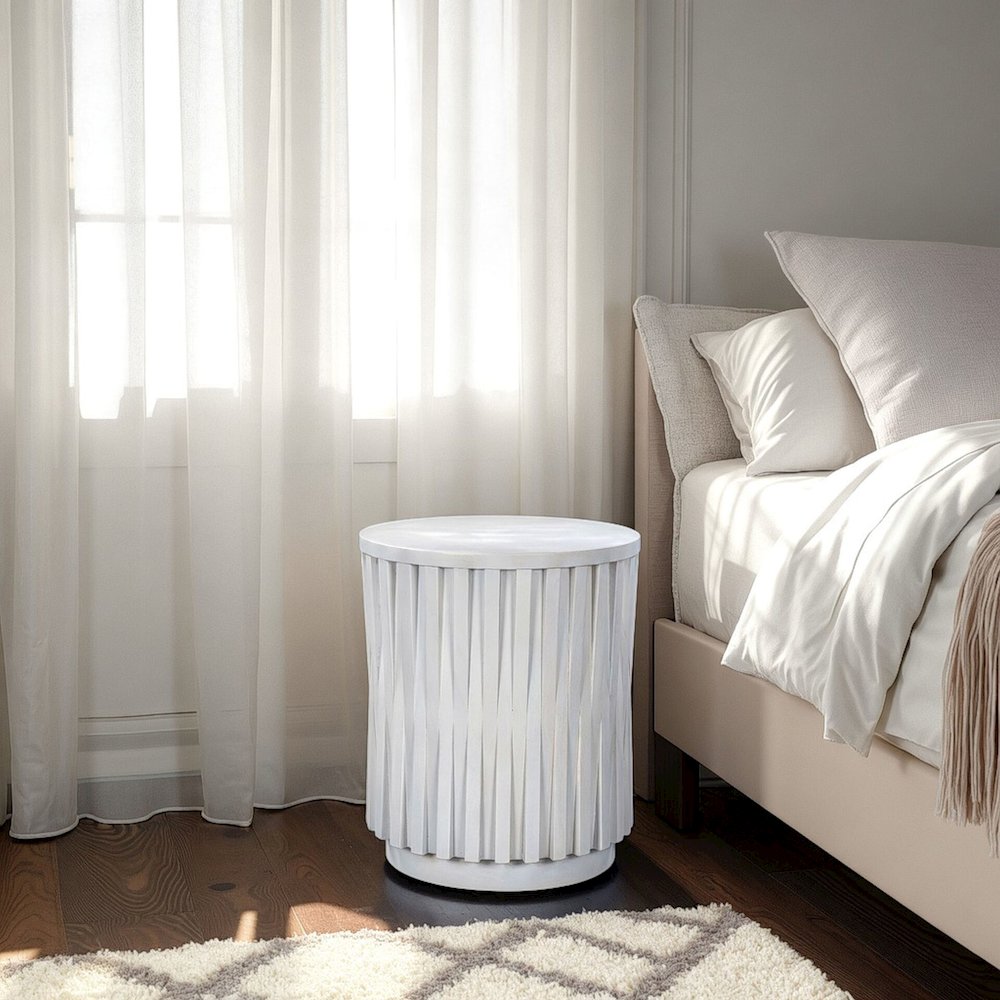 Hatteras Hi-Lo Vertical Slats Accent Table - Whitewash. Picture 4