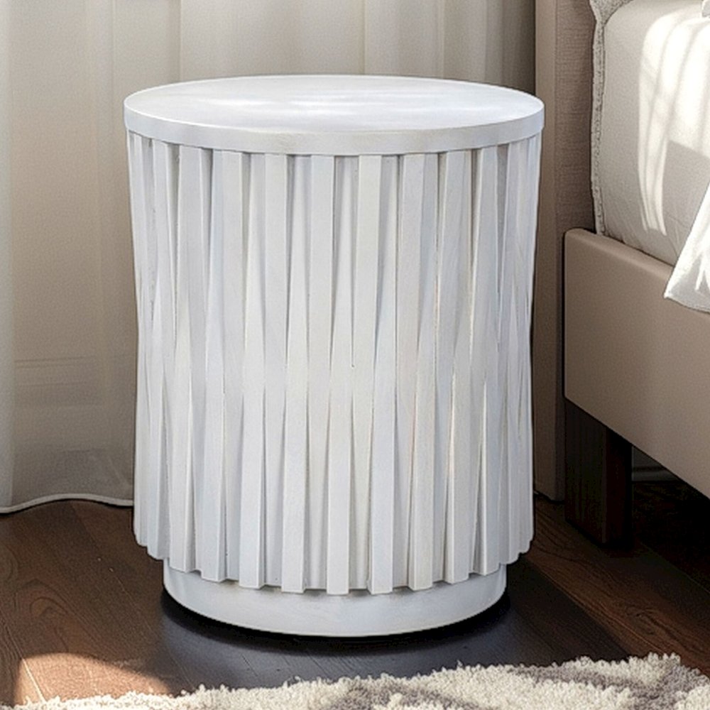 Hatteras Hi-Lo Vertical Slats Accent Table - Whitewash. Picture 5
