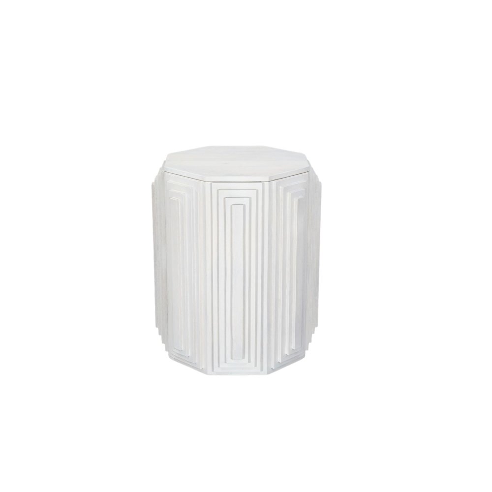 Cascade Falls 22"x26" Geo Design Octagonal Side Table - Whitewash. Picture 1