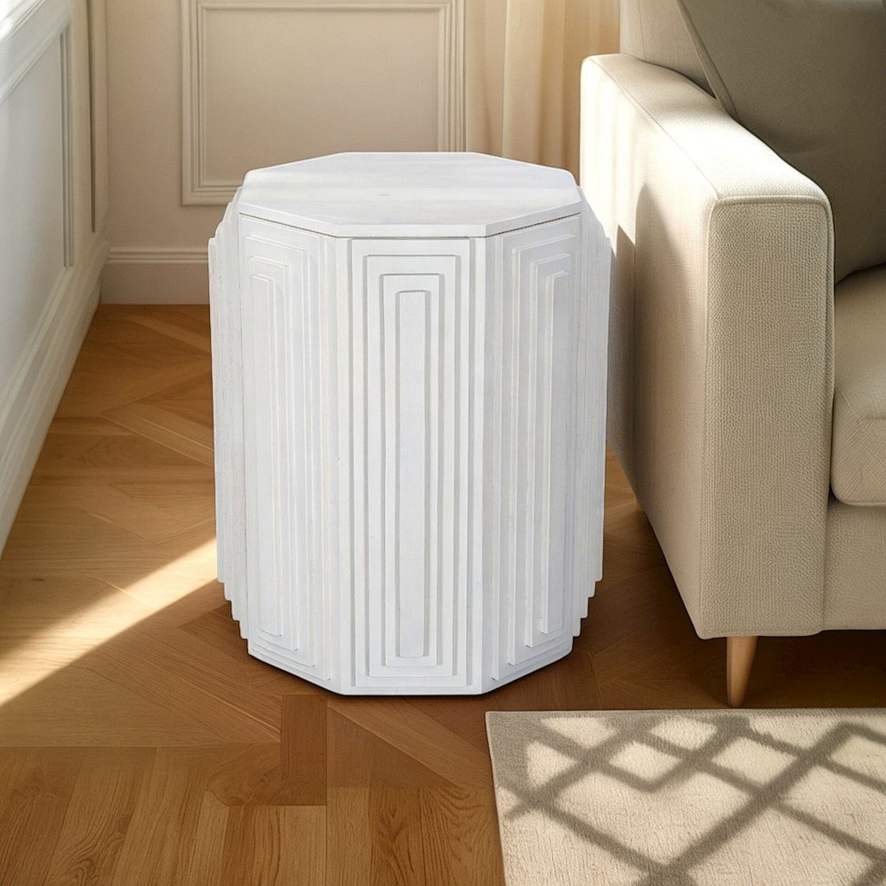 Cascade Falls 22"x26" Geo Design Octagonal Side Table - Whitewash. Picture 5