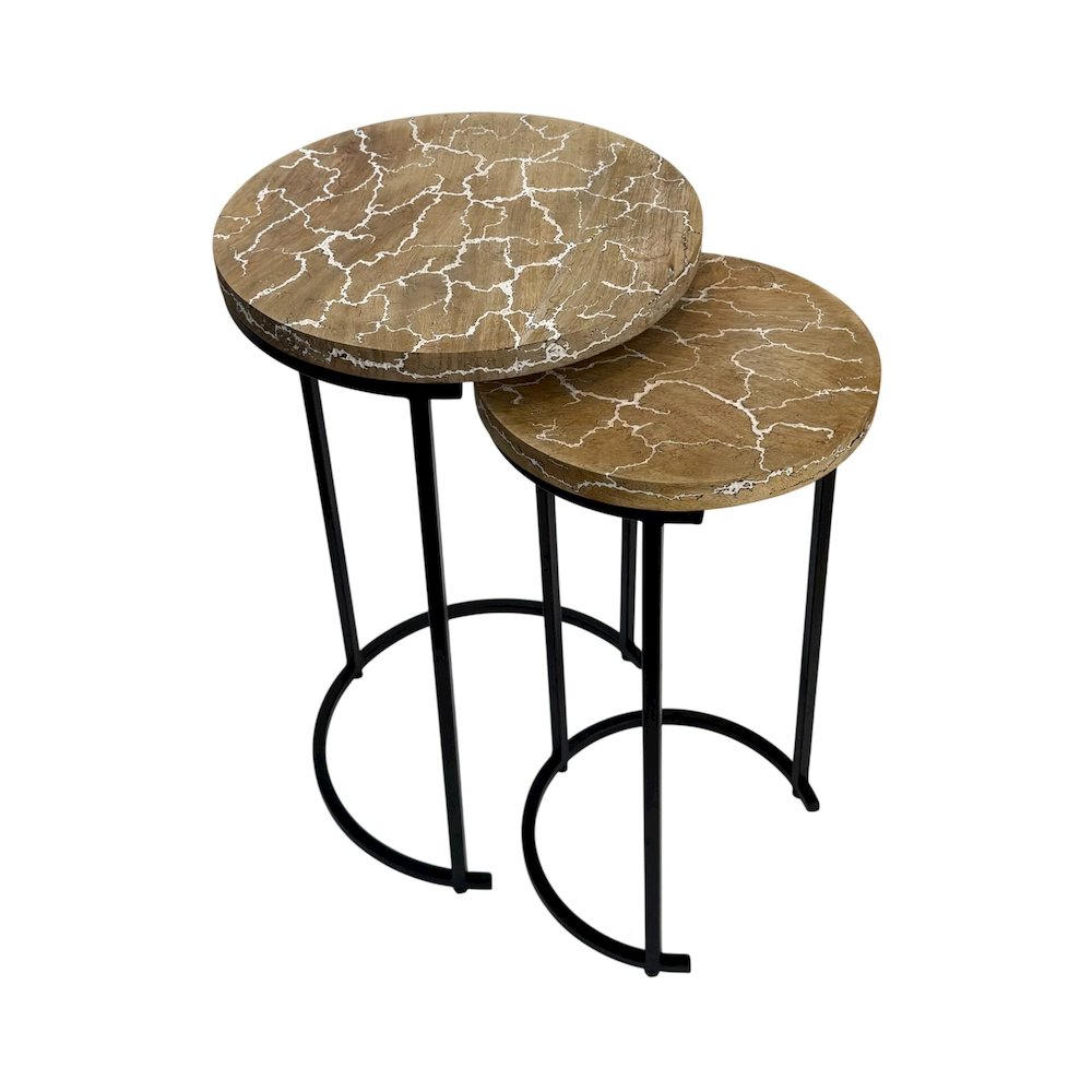 Electra 24" Round Nesting Table - Electrified Wood - White. Picture 2