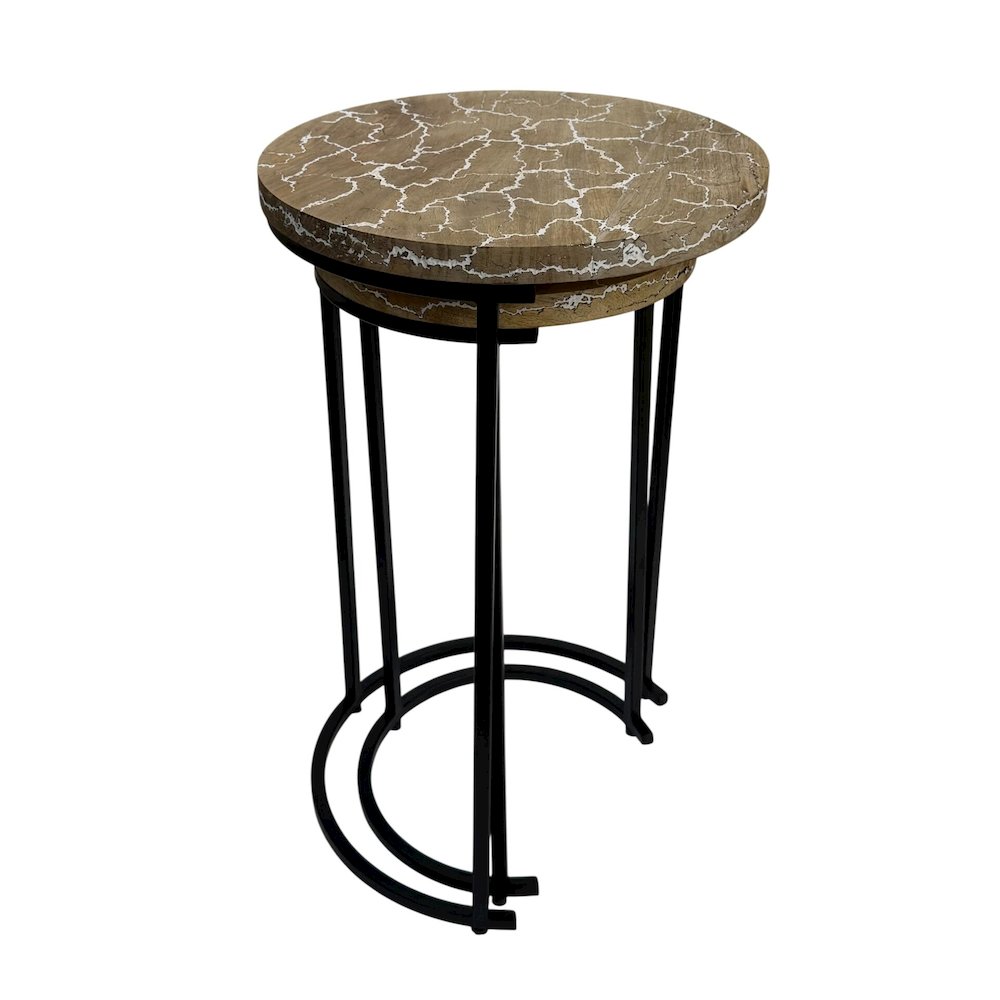 Electra 24" Round Nesting Table - Electrified Wood - White. Picture 3
