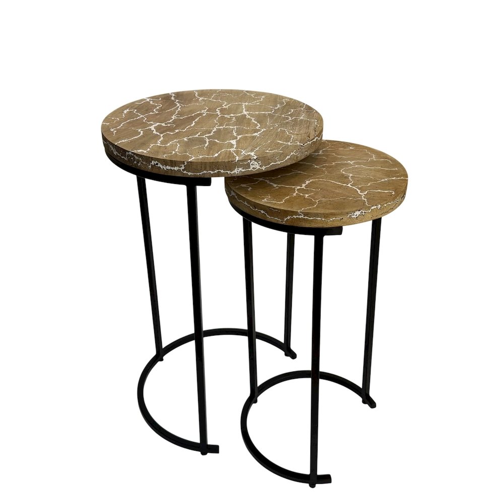 Electra 24" Round Nesting Table - Electrified Wood - White. Picture 4