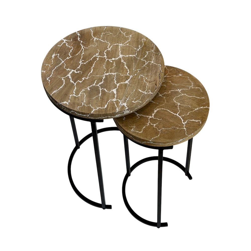 Electra 24" Round Nesting Table - Electrified Wood - White. Picture 5
