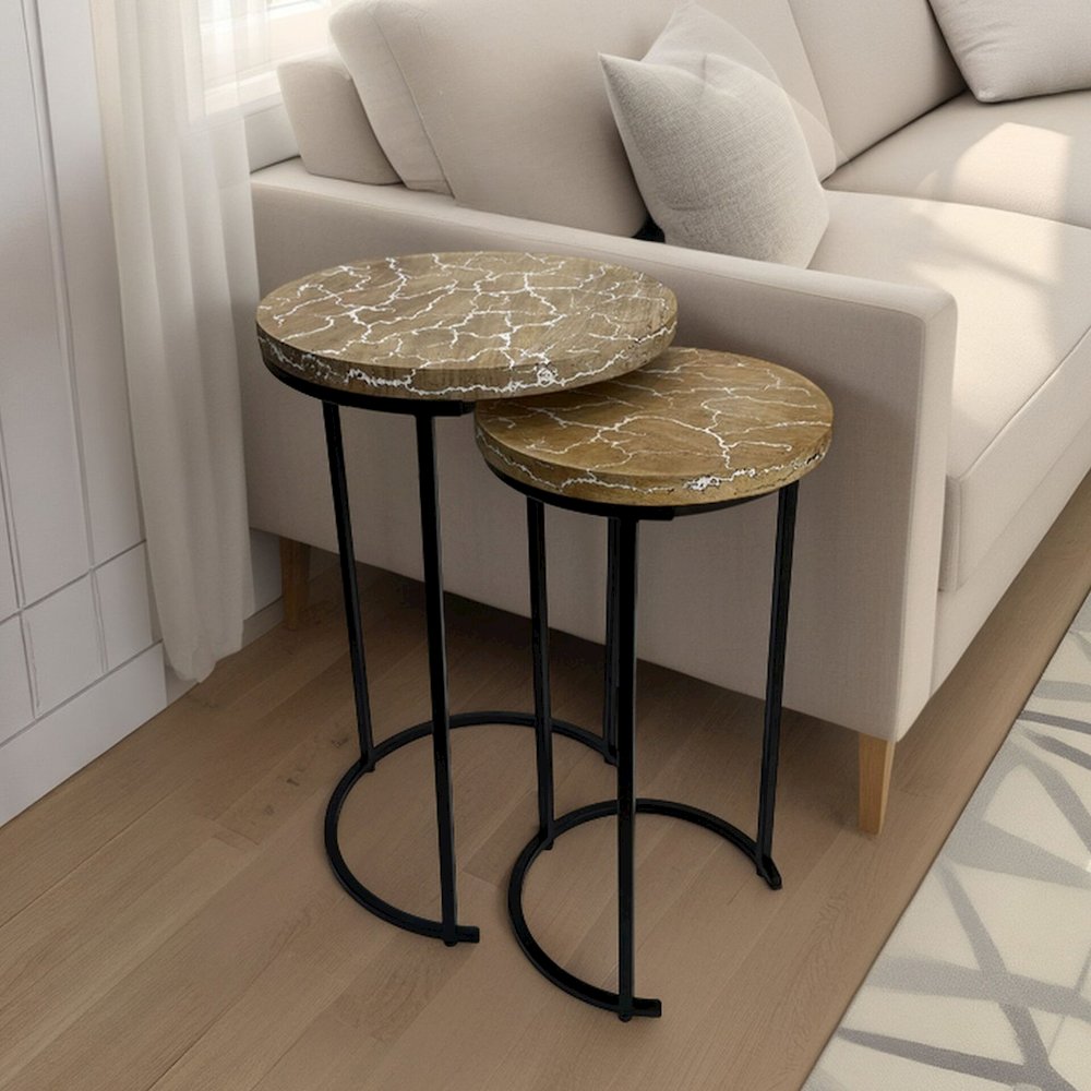 Electra 24" Round Nesting Table - Electrified Wood - White. Picture 6