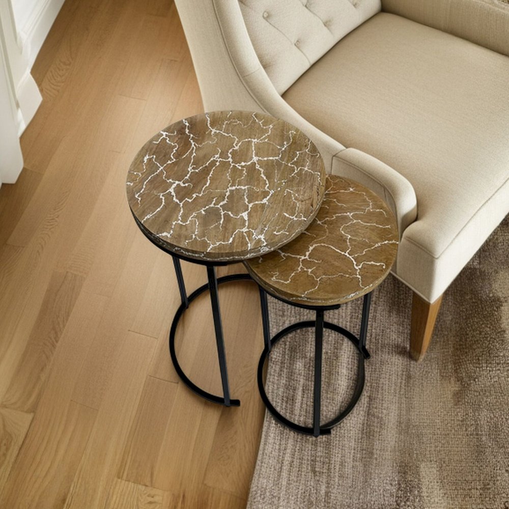 Electra 24" Round Nesting Table - Electrified Wood - White. Picture 7