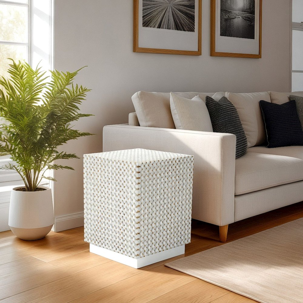 Dimple 24" High x 18"  Square Accent Table - Whitewash. Picture 7
