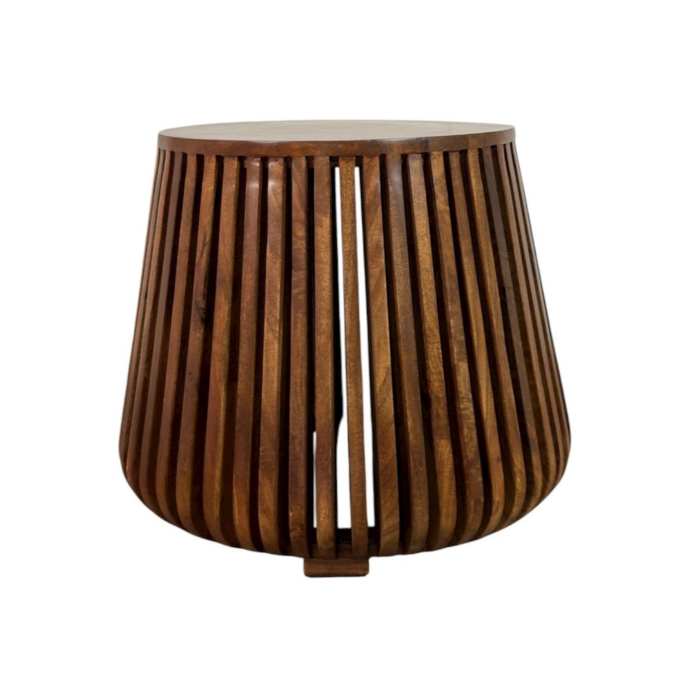 Cascade 24"x21" Slatted Bell Shaped Side Table - Chestnut. Picture 1