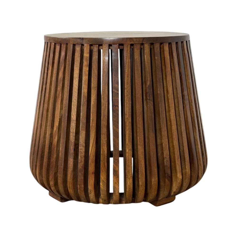 Cascade 24"x21" Slatted Bell Shaped Side Table - Chestnut. Picture 2