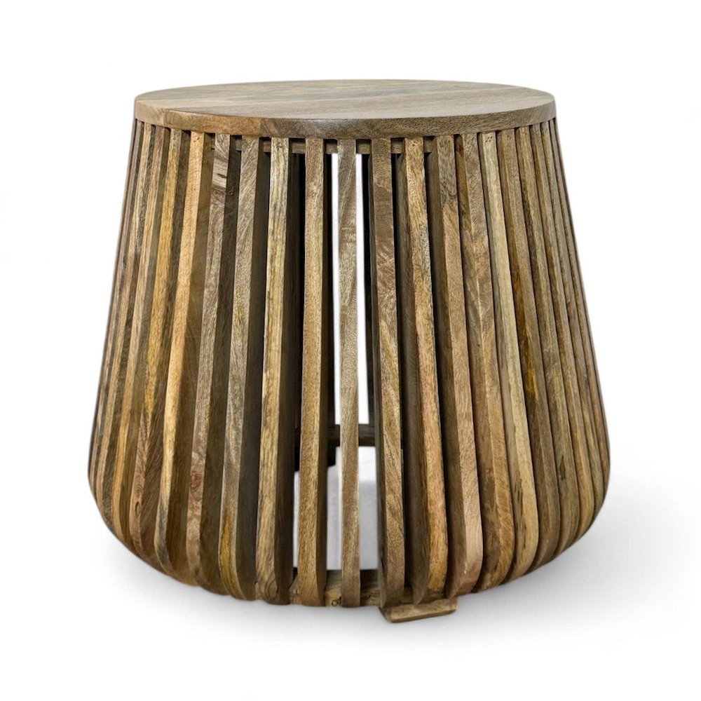 Cascade 24"x21" Slatted Bell Shaped Side Table - Natural. Picture 1