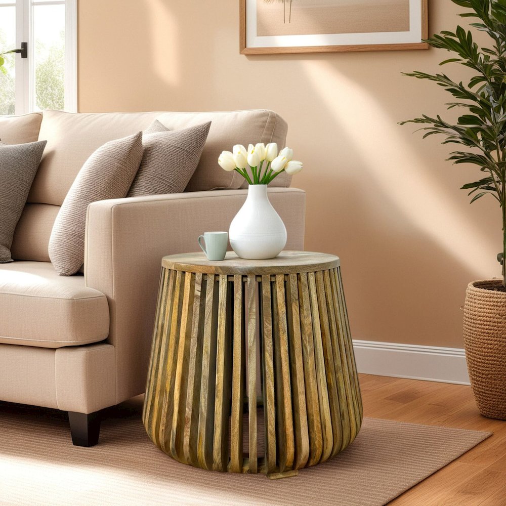 Cascade 24"x21" Slatted Bell Shaped Side Table - Natural. Picture 5